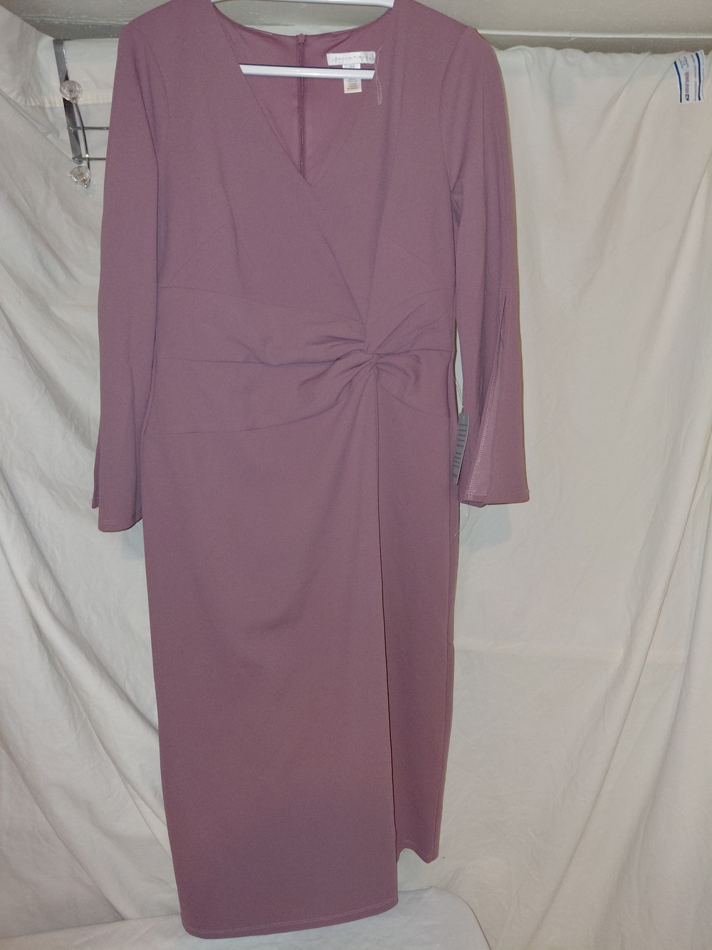 London Times Mauve Twist-Front Midi Dress